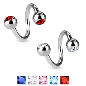 (2pc) 14G (1.6MM) CZ Spiral Twist Curved Barbell  (11mm diameter) - Picture 1 of 2