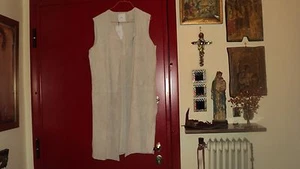MANGO SUEDE LEATHER IVORY LONG JACKET/JILET/OVERCOAT *SIZE M - Picture 1 of 4