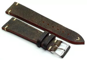 22mm /18 Germany made Vintage Band Retro Look Uhrenarmband braun & Weiße Naht - Picture 1 of 4