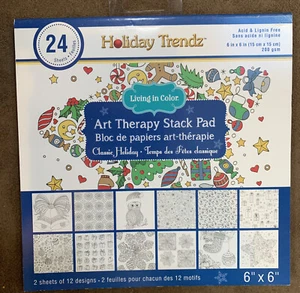 HOLIDAY TRENDZ KUNSTTHERAPIE STAPELBLOCK 24 BLATT 6”x 6” KLASSISCHE URLAUBSFÄRBUNG - Bild 1 von 2