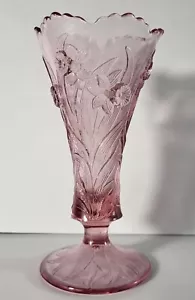 FENTON Vase Art Glass Dusty Rose Daffodil Vintage 95th Anniversary - Picture 1 of 8
