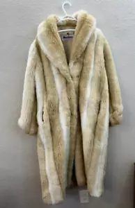 Cappotto pelliccia sintetica donna Monterey Fashions taglia 16 panna lunghezza intera vintage - Foto 1 di 16
