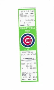 Chicago Cubs vs Montreal Expos Unused Baseball Ticket from 9/11/1989 - Picture 1 of 2