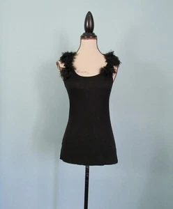 Size: S YA Black Tank Top Shoulder Frills Relaxed Fit Roundneck Women - Picture 1 of 10