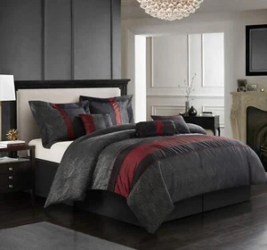 Nanshing Corell Comforter Complete 7 Piece Set King Black/Red - Picture 1 of 5