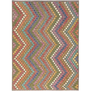 Alfombra oriental afgana Kilim tejida a mano de lana extra suave colorida de 7'x9'8" R85710 - Imagen 1 de 6
