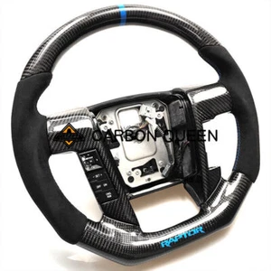 REAL CARBON FIBER F150 Steering Wheel FOR FORD Raptor 09-14 YEARS BLUE RING - Foto 1 di 7