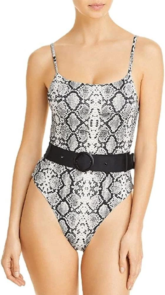 Traje de baño de una pieza Aqua Swim 281167 para mujer con cinturón estampado de serpiente negro/crema mediano Foto 1 de 4