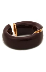 (NO CUSTOMS TAX) BOTTEGA VENETA Fold brown enamel & silver ring 19 IT / 9 US - Picture 1 of 9