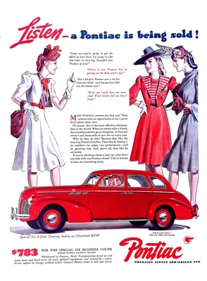 1940 Pontiac Touring Sedan Car Print Ad Women Saying Good Things  11x14 - Image 1 of 4