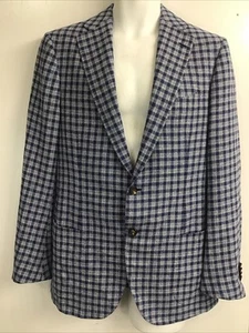cesare attolini blazer Royal And Sky Blue Plaid Single Breast Silk Wool Size 39 - Picture 1 of 12