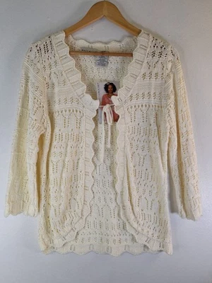 Vtg WHITE STAG Crochet Knit Cardigan Women's L 12/14 Cottagecore Y2K Boho Granny - Image 1 of 4