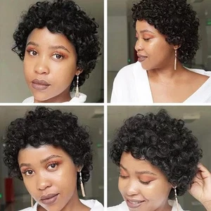 100% Echthaarperücke kurz Afro lockige Perücken für schwarze brasilianische Frauen Virgin A7H0 - Bild 1 von 9