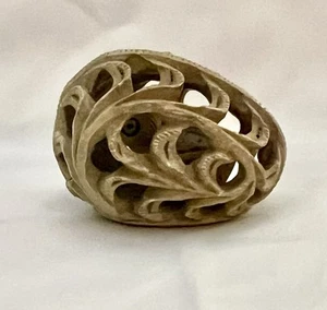 Carved Natural Soapstone Egg With Bird Figurine Inside - Picture 1 of 11