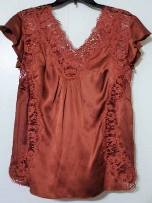 Dolce & Gabbana Rust Copper Blouse Silk  Lace trim Top 38 IT - Image 1 of 4