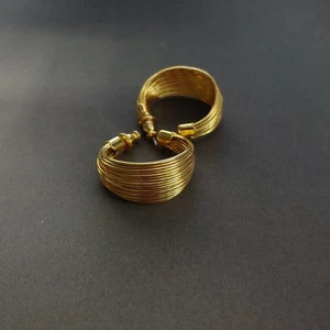 Vintage Monet Gold Tone Stud 1" Hoop Earrings - Picture 1 of 4