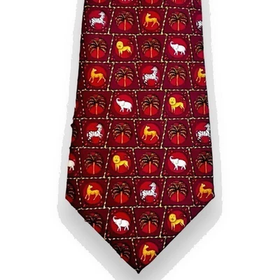 Corbata Salvatore Ferragamo 100% Seda Animales de la Selva Novedad Estampado Rojo Italia Foto 1 de 4