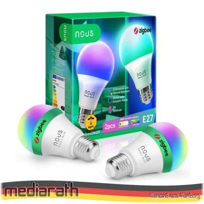 2X NOUS P3Z Smart LED ZigBee 3.0 Bulb Lamp RGB 9 Watt E27 Socket A60 2700-6500K - Image 1 of 4