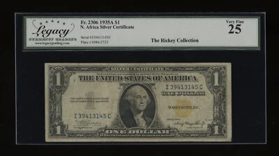 DBR 1935-A $1 North Africa Fr. 2306 IC Block Legacy 25 Serial I39413145C - Image 1 of 2