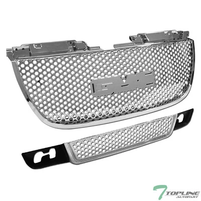 Topline For 2007-2014 Yukon Denali Round Mesh Hood Grill+Bumper Grille - Chrome Foto 1 de 4