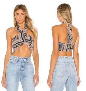 Superdown x REVOLVE Alondra Halter Wrap Top in Leopard Multi Size Medium - Picture 1 of 6