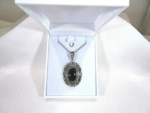 5.50 ct Natural Black Onyx & Natural Marcasite Solid Sterling Italy Necklace - Picture 1 of 11