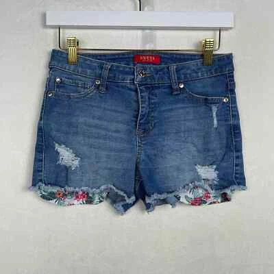 Pantalones Cortos de Jean Y2K Guess Los Angeles Corte Envejecido Para Mujer 26 Bolsillos Florales Foto 1 de 4