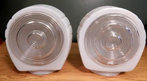 VINTAGE PAIR OF FROSTED GLASS ART DECO BATHROOM SCONCE SHADES, 3 1/4" FITTERS - Picture 1 of 5