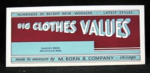 M Born & Company Big Clothes Values Advertising Ink Blotter Chicago Il Old Stock - Picture 1 of 1