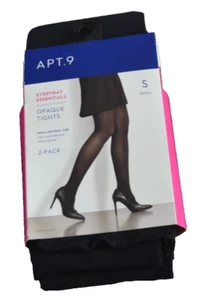 Apt 9 Black Tights Opaque S Size SMALL Non-Control Top Stockings Hose New 2-Pack - Picture 1 of 5