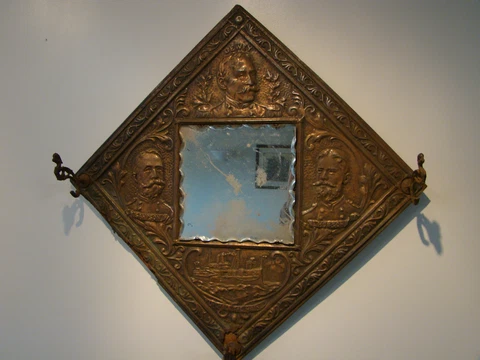 Antique Copper Nautical Remember The Maine Coat Hat Rack Mirror 1890's Cover