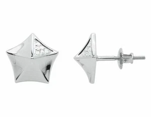 0.12ct Round Lab-Created Diamond Pyramid Star Stud Earrings 14k SOLID White Gold - Picture 1 of 9