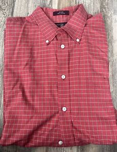 Nordstrom Men's Red Plaid Cotton Dress Shirt Size XXL Pre-owned