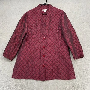 Coldwater Creek Jacket Womens Large Quilted Metallic Red Shimmery Diamond Maroon - Picture 1 of 12