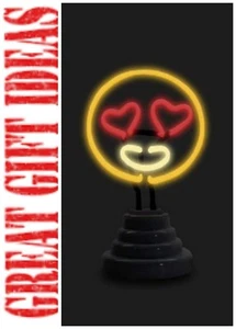 Valentines REAL NEON EMOJI Smiling Heart Eyes EYE LOVE U Small Table Top Light - Picture 1 of 7