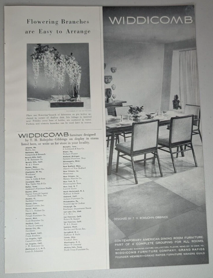 Widdicomb 1952 anuncio impreso vintage muebles comedor contemporáneo Grand Rapids Foto 1 de 1