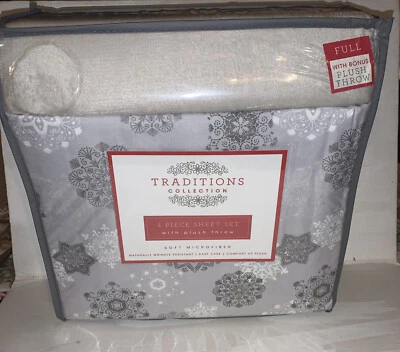 Juego de sábanas completo de 5 piezas gris microfibra suave Traditions Collection Holiday Foto 1 de 4