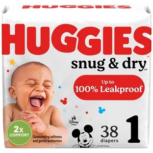 Paquete de 38 pañales secos ajustados Huggies talla 1 a prueba de fugas para bebés sin fragancia - Imagen 1 de 13