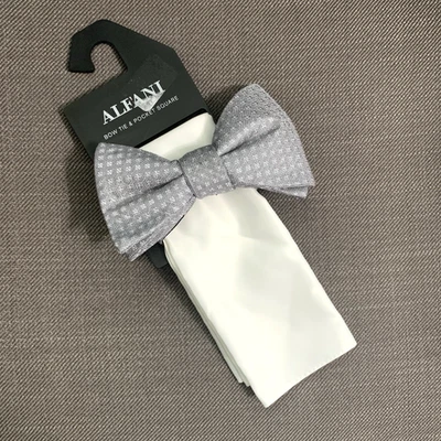 Alfani Men's Pre Tied Solid Geo Bow Tie & Solid Pocket Square Set Grey/White - Image 1 of 3