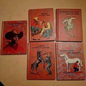 Vtg Childrens Cowboy Books Hc Illustrated Set Of 5 Western Horses Fiction Trail - Foto 1 di 18