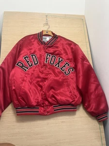 Vintage Red Foxes Jacket Mens XL Red Satin Varsity Bomber Swingster USA 90s - Picture 1 of 3
