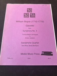 William Boyce Gavotte Symphony No. 4 Saxophone Quartet Medici Music Book - Picture 1 of 3