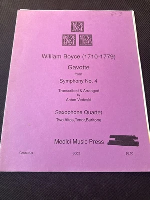William Boyce Gavotte Symphony No. 4 Saxophone Quartet Medici Music Book - Image 1 of 3