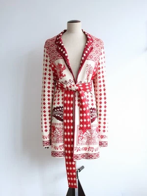Chaqueta tejida John Galliano primavera/verano 1997 roja y blanca con cinturón Foto 1 de 4