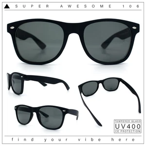 Gafas de sol clásicas con borde de cuerno negras mate con lentes de vidrio hipster para hombre - Imagen 1 de 8