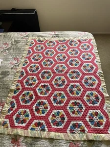 Vintage Baby Blanket Quilt Look Primary Colors 40.5"x53" Satin Edging - Picture 1 of 4