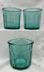3 Luminarc Arcoroc France Teal Aqua 500 Short Glasses 10 Panel 3.75" - Picture 1 of 6