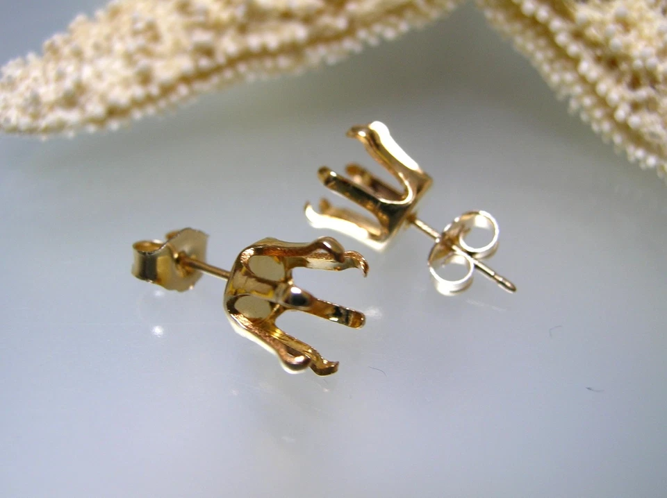14k gold filled 8 mm Pre-Notched 6 Prong Snap in round earring setting w/ nuts - Image 1 of 1