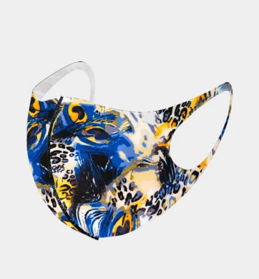 Máscara transpirable reutilizable lavable de plumas de pavo real azul y leopardo cubierta facial Foto 1 de 2