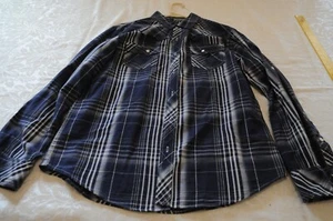 Helix Long Sleeve Plaid Shirt Black & Gray Men's Medium Pearl Snap Western - Picture 1 of 8